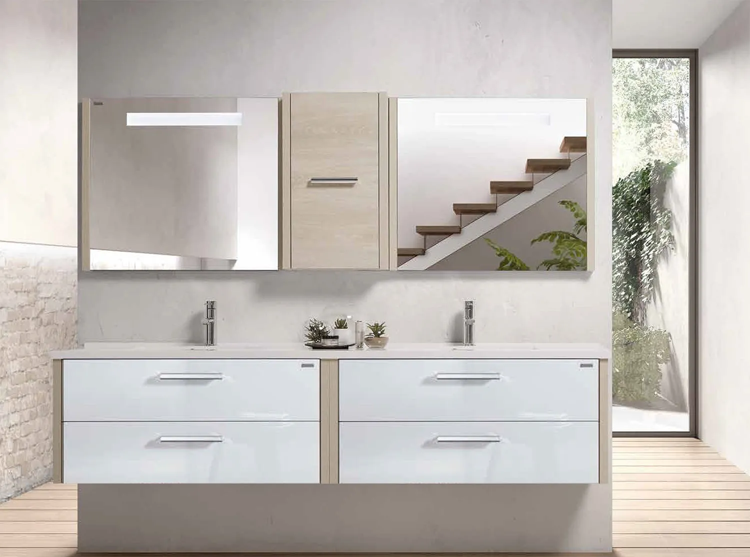 Double Vanity, Wall Mount, 4 Drawers with Soft Close, Serie Nova by VALENZUELA