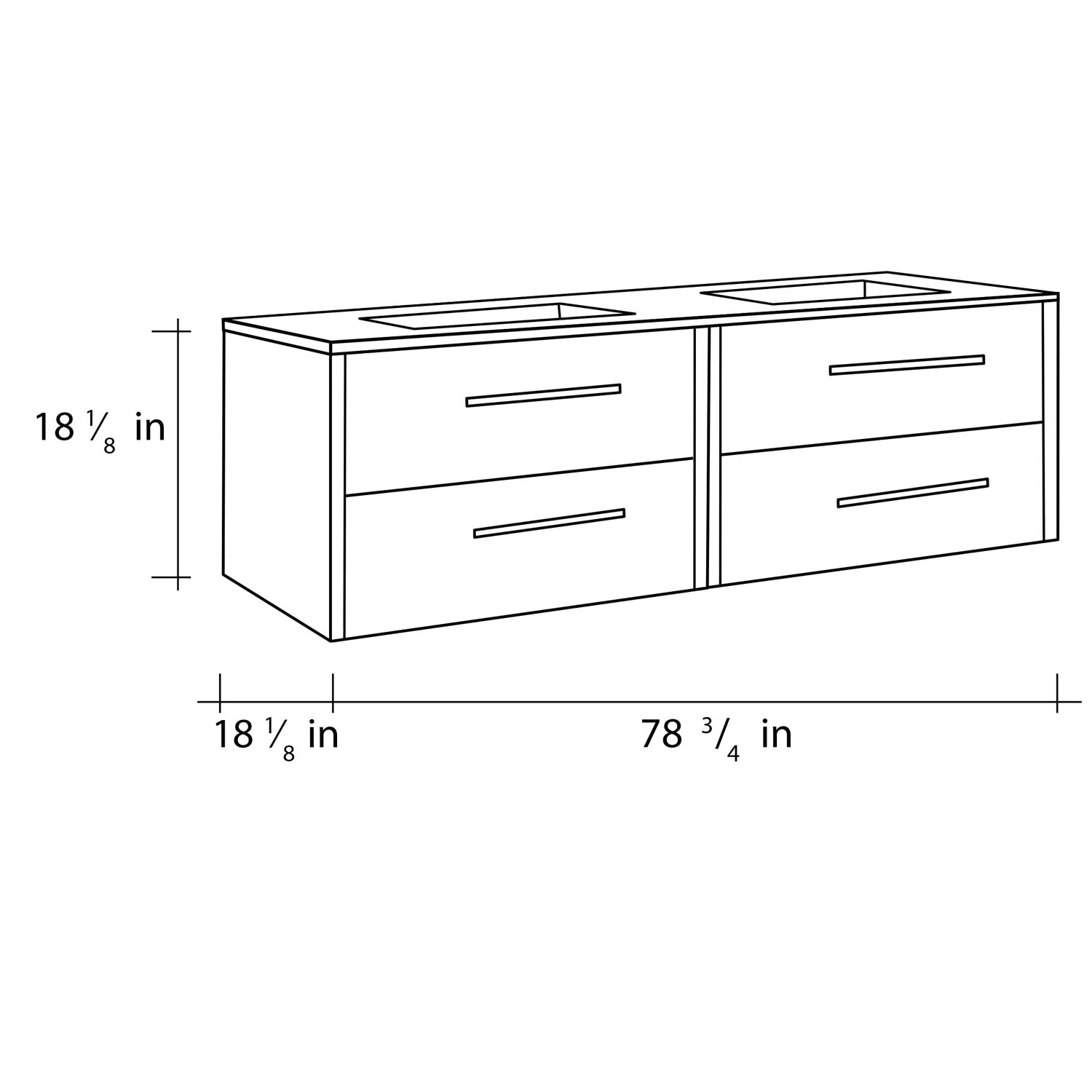 Double Vanity, Wall Mount, 4 Drawers with Soft Close, Serie Nova by VALENZUELA