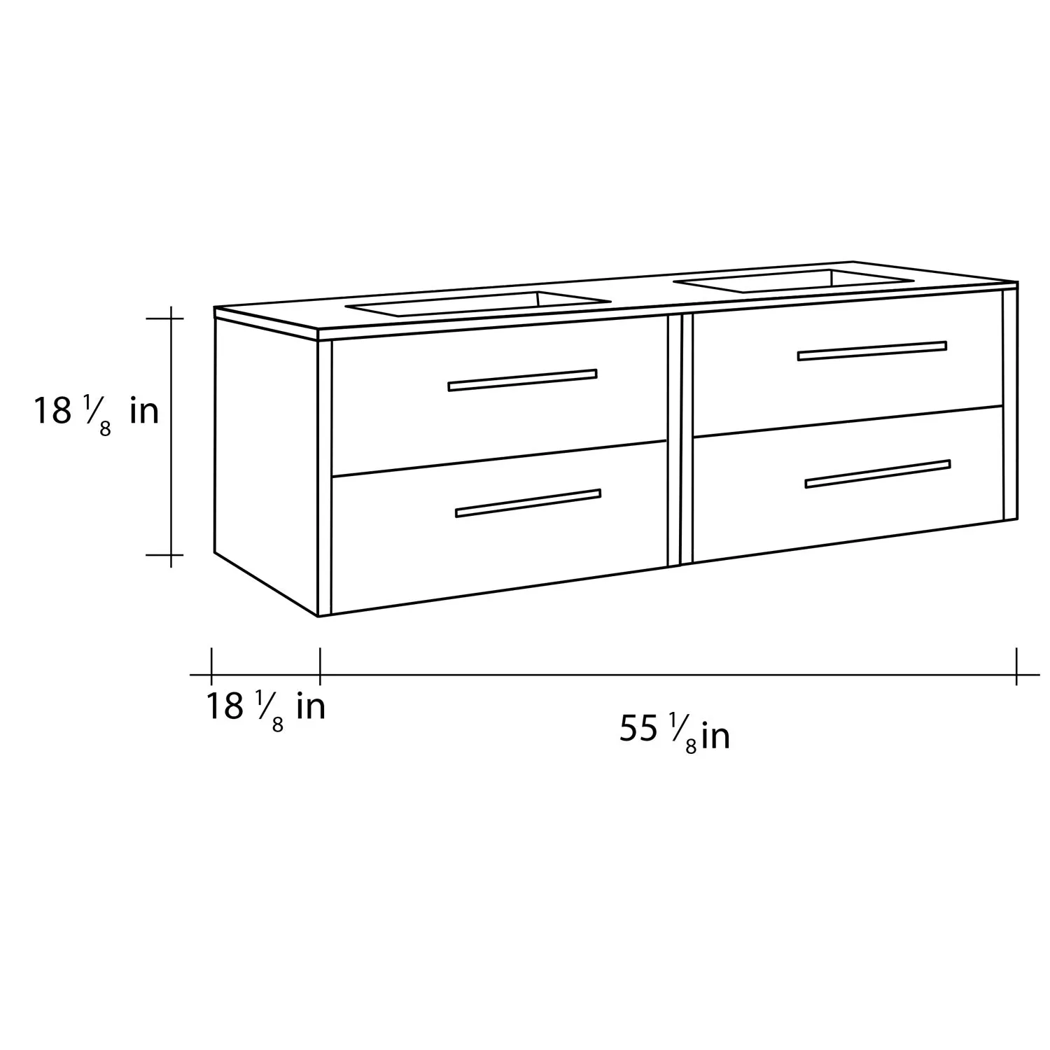 Double Vanity, Wall Mount, 4 Drawers with Soft Close, Serie Nova by VALENZUELA