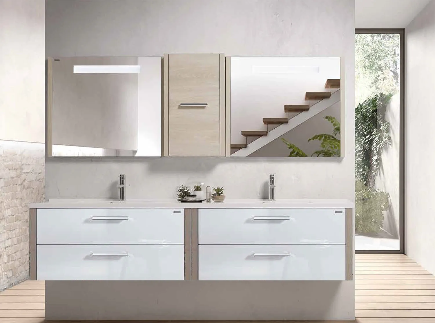 Double Vanity, Wall Mount, 4 Drawers with Soft Close, Serie Nova by VALENZUELA