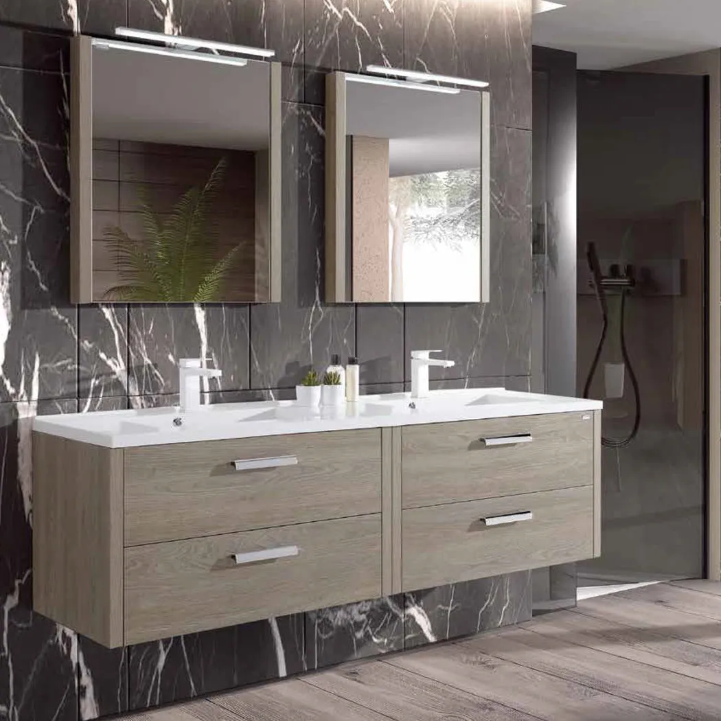 Double Vanity, Wall Mount, 4 Drawers with Soft Close, Serie Nova by VALENZUELA