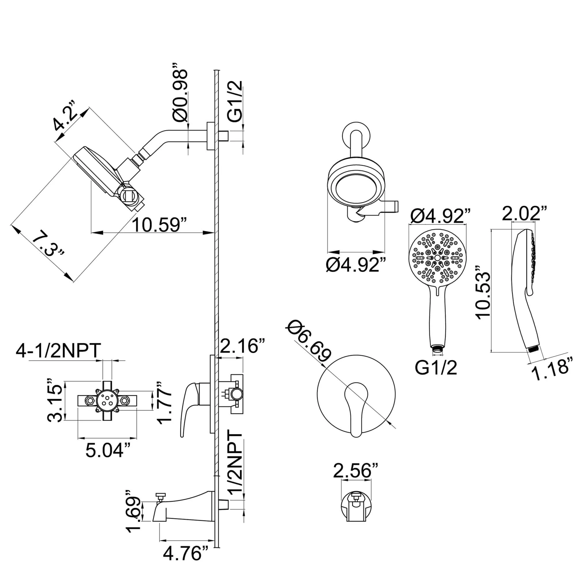 Dual 2 in 1 Shower Head with Hose and Tub Spout JK0193