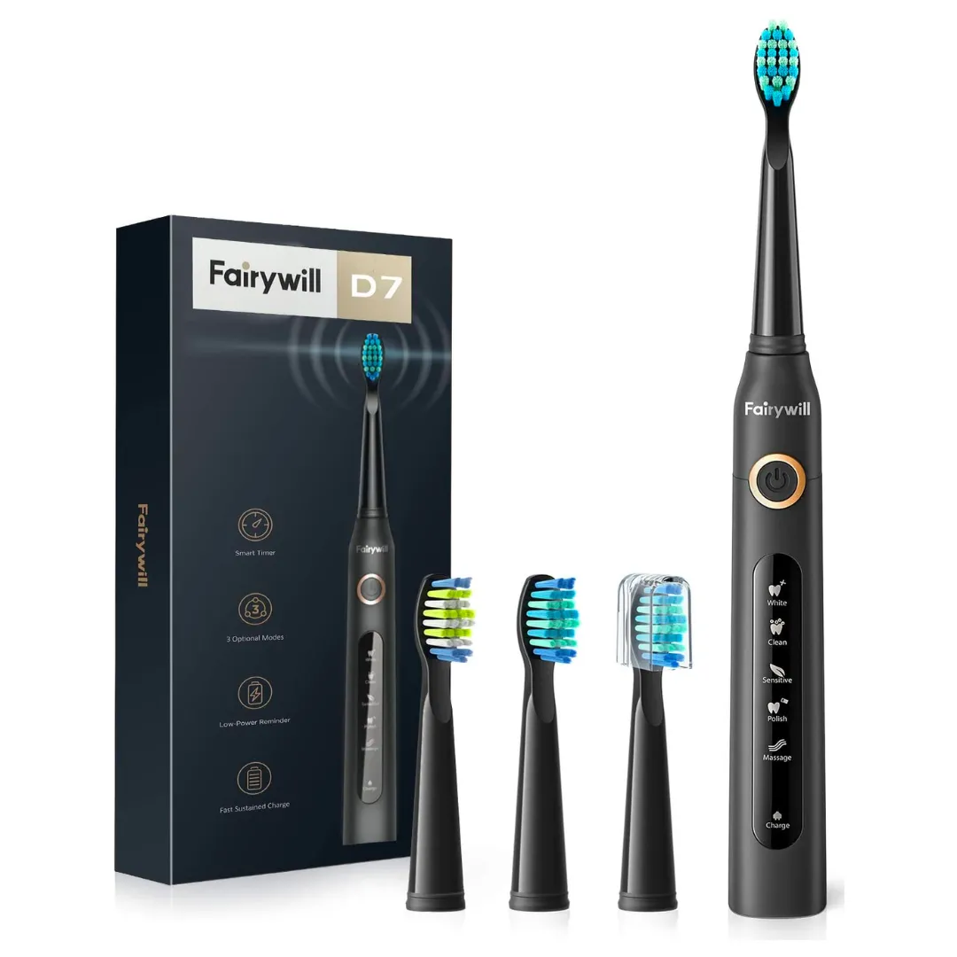 Fairywill D7电动牙刷 带3个替换头 Sonic Elect. Toothbrush w/3 Replacement Heads