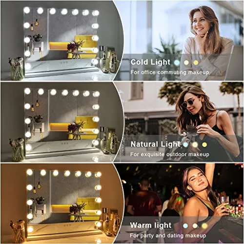 FENCHILIN Vanity Mirror with Lights, Hollywood Lighted Makeup Mirror with 15 Dimmable LED Bulbs for Dressing Room & Bedroom, Tabletop or Wall-Mounted, Slim Metal Frame Design, White