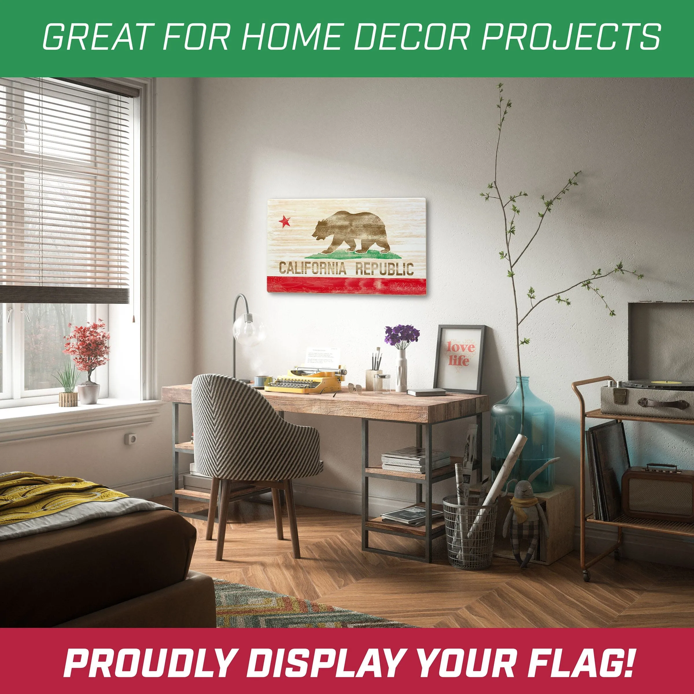 GoSports REAL GRAIN XL Wooden Wall Art - Wooden California Flag