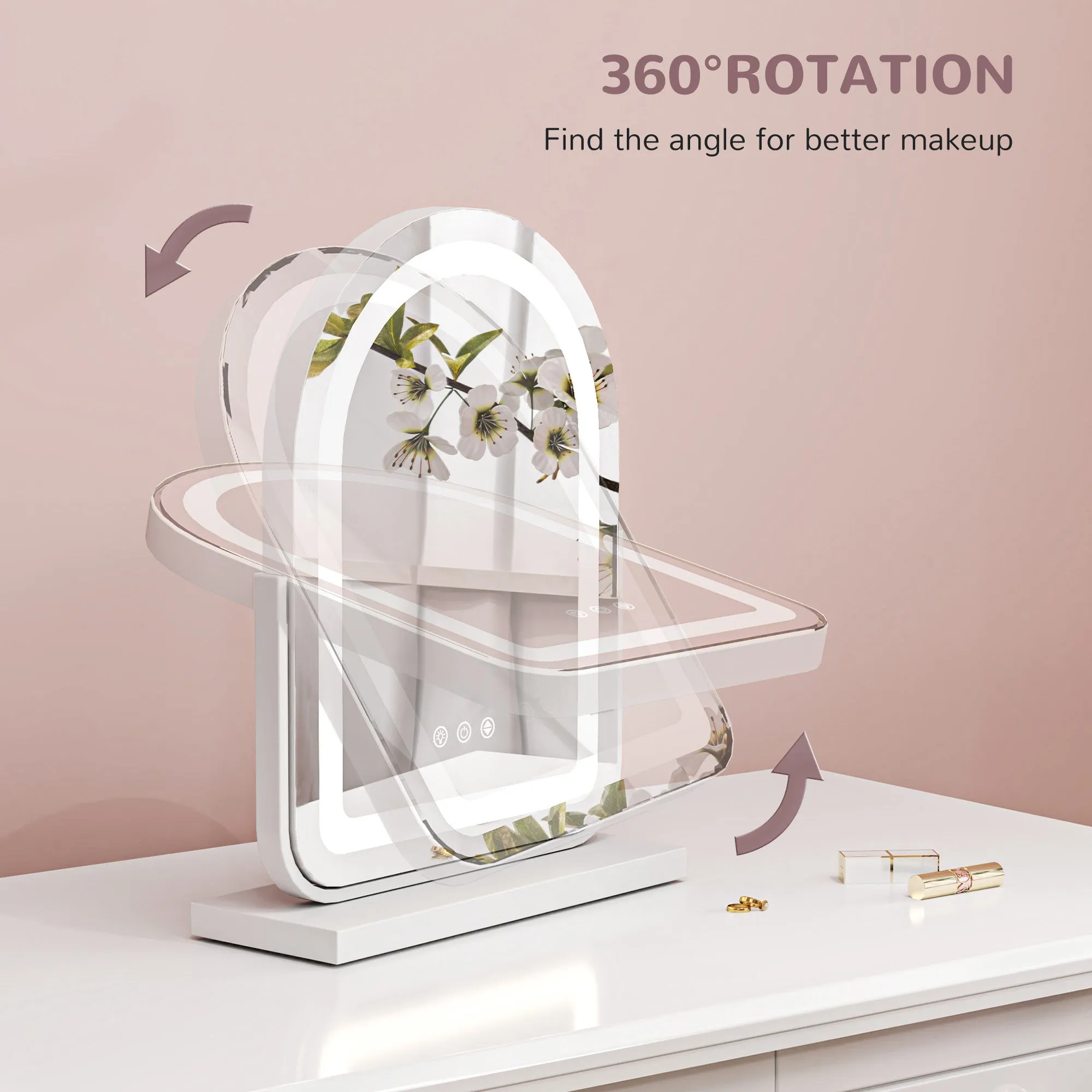 HOMCOM Vanity Mirror with Lights, 3 Colour, 360° Rotation, Touch Screen