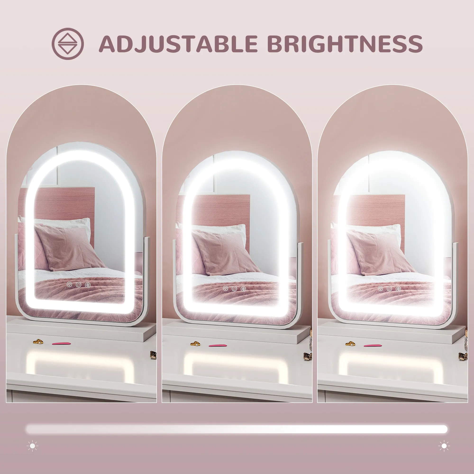 HOMCOM Vanity Mirror with Lights, 3 Colour, 360° Rotation, Touch Screen