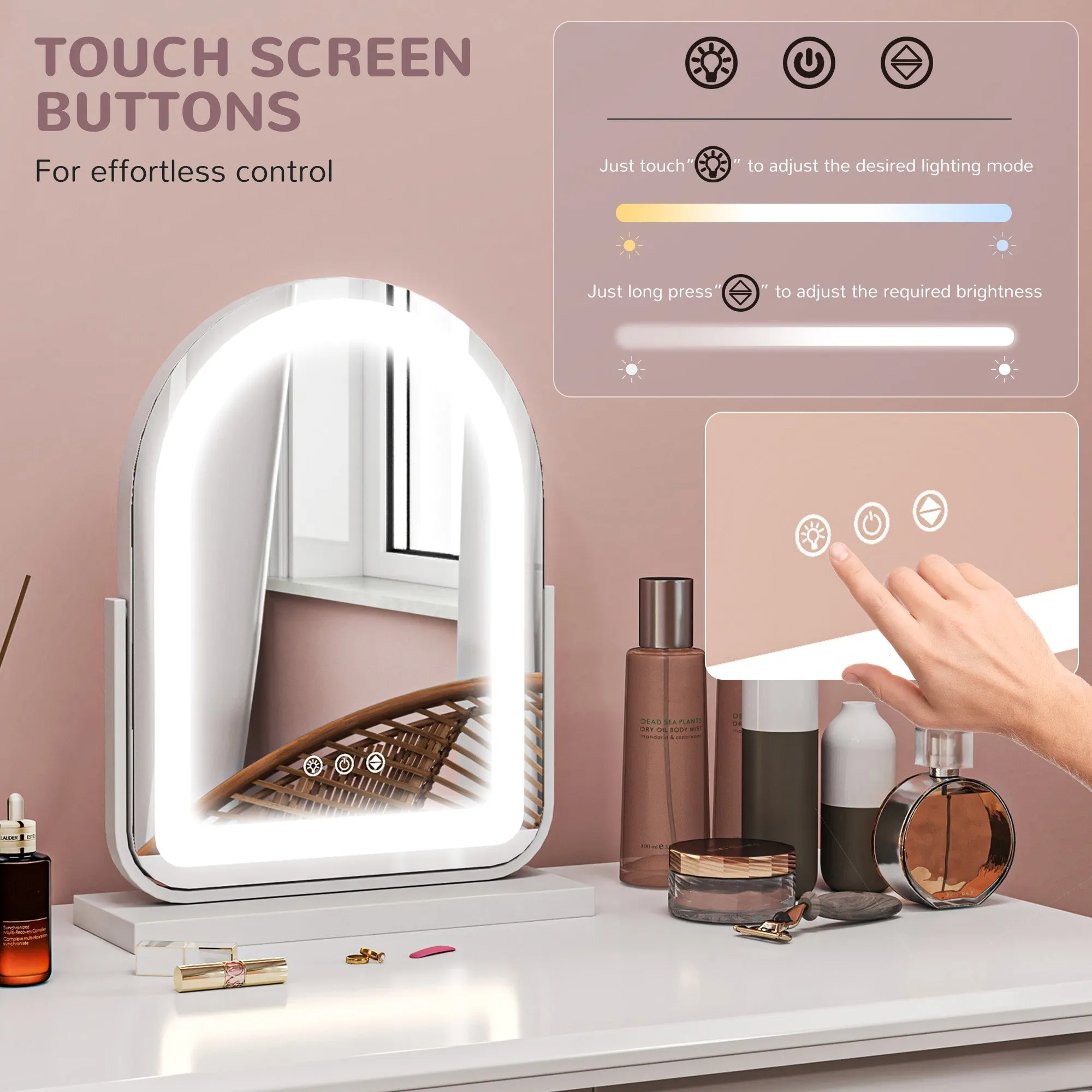HOMCOM Vanity Mirror with Lights, 3 Colour, 360° Rotation, Touch Screen