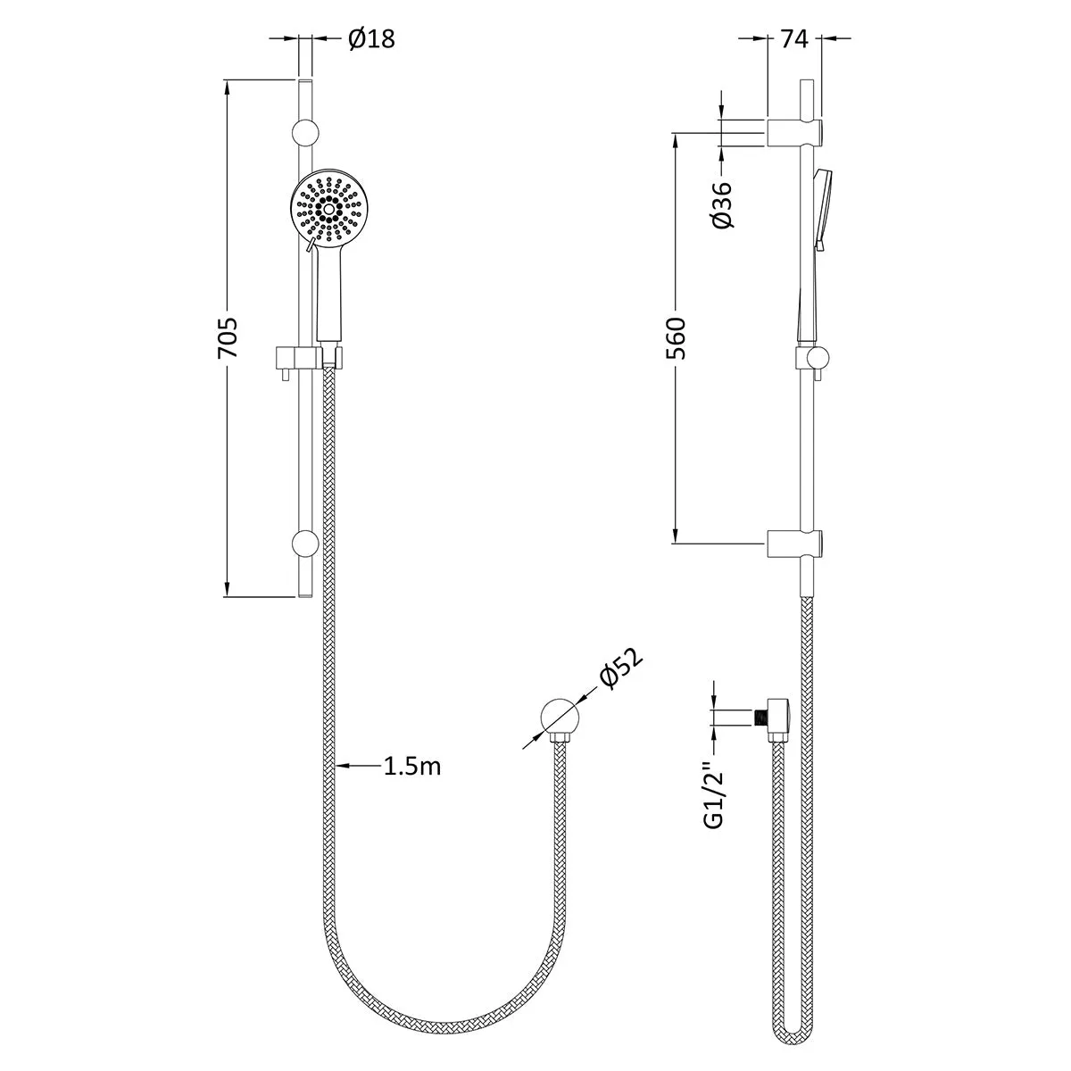 Hudson Reed Water Saving Slide Rail Kit in Chrome