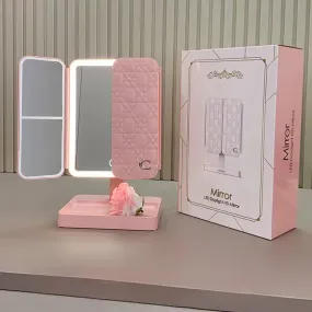 Illuminate Your Beauty: Tri-Fold LED Makeup Mirror with 3 Tone Lights and Magnification