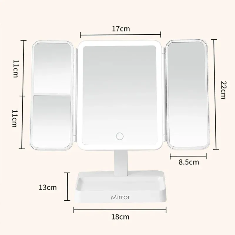 Illuminate Your Beauty: Tri-Fold LED Makeup Mirror with 3 Tone Lights and Magnification