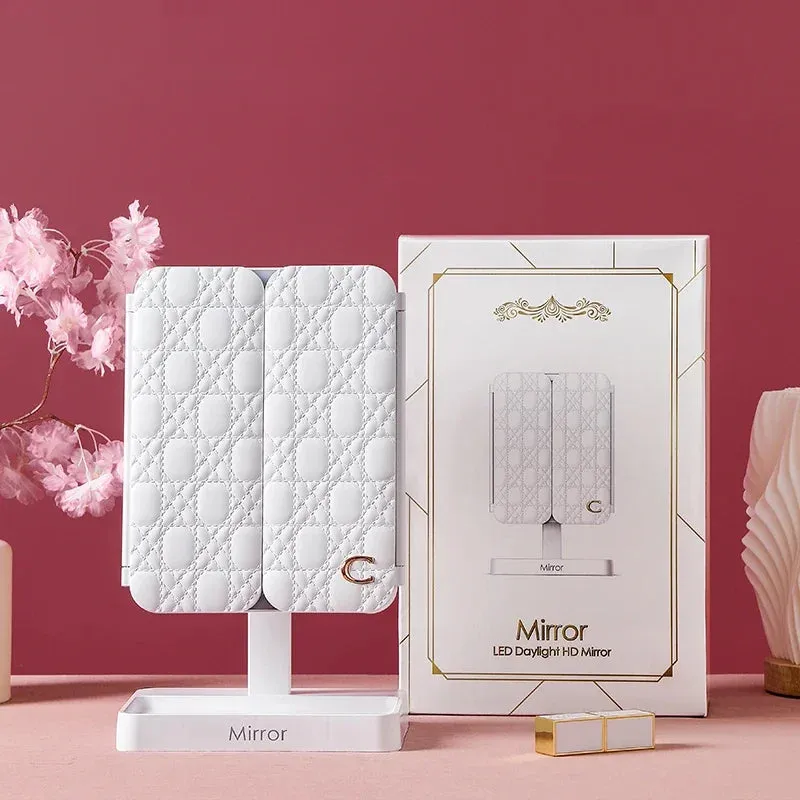 Illuminate Your Beauty: Tri-Fold LED Makeup Mirror with 3 Tone Lights and Magnification