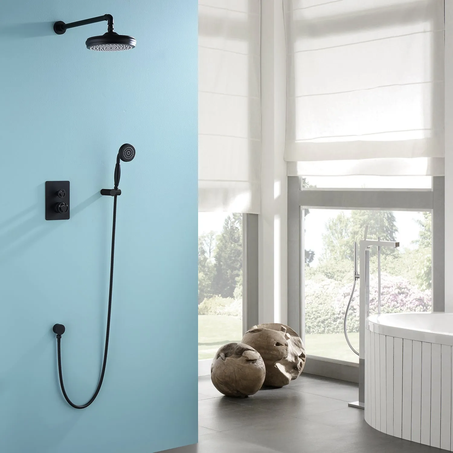 Industrial Style Wall Mount Shower System 2-function Matte Black RB1147