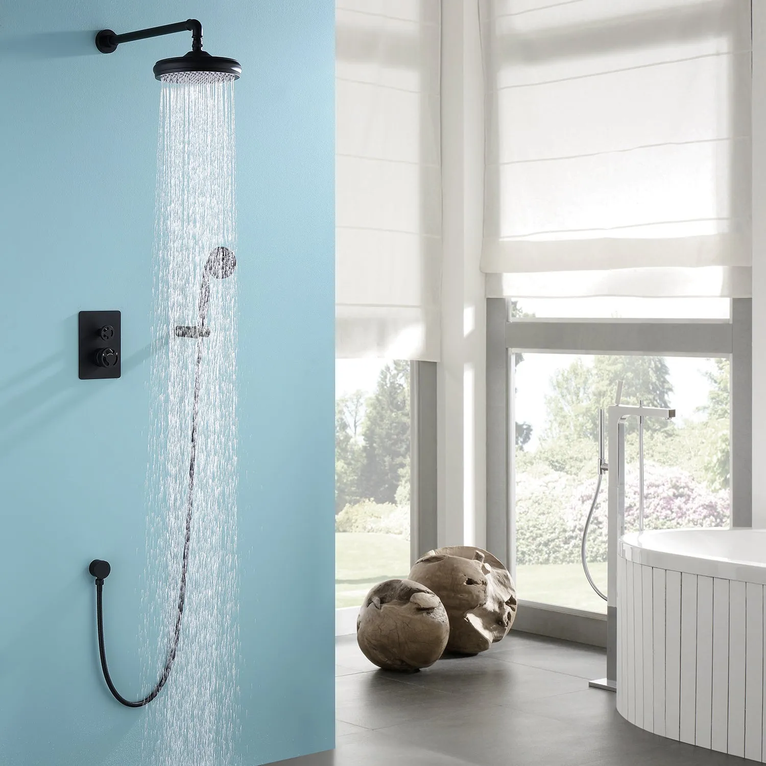 Industrial Style Wall Mount Shower System 2-function Matte Black RB1147
