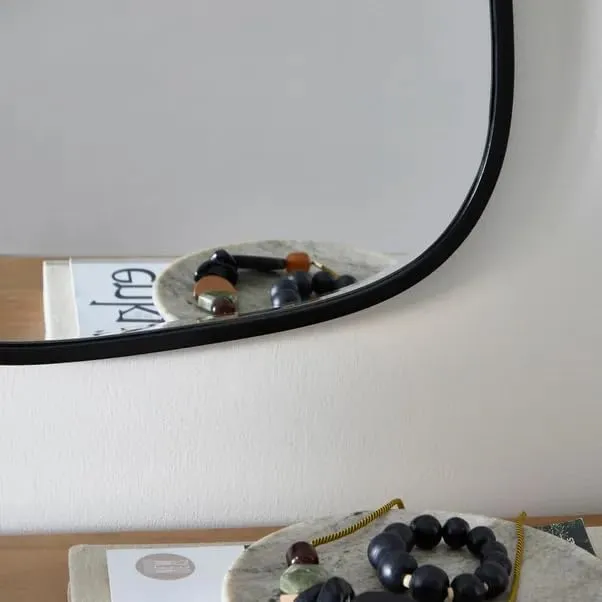 Irregular Pebble Squoval Wall Mirror for Entrance and Hallways | Unique Shape Mirror with Bevelling 21 H x 18 W Inches (Black)