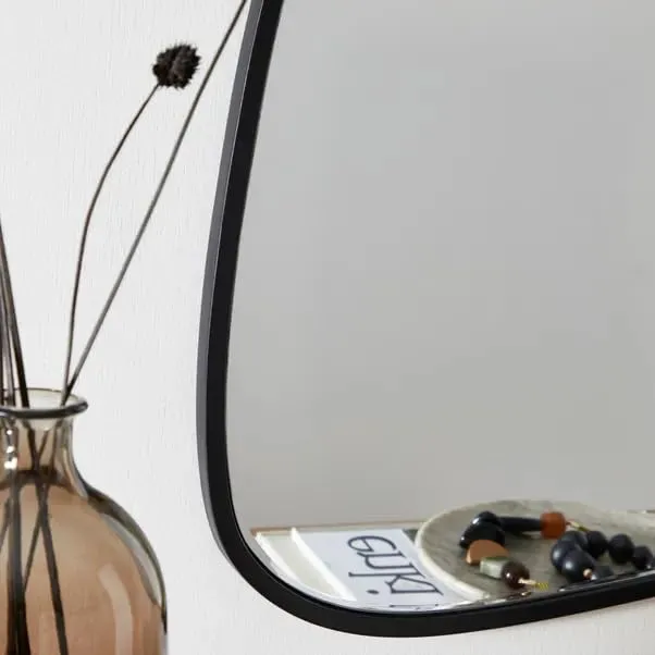 Irregular Pebble Squoval Wall Mirror for Entrance and Hallways | Unique Shape Mirror with Bevelling 21 H x 18 W Inches (Black)