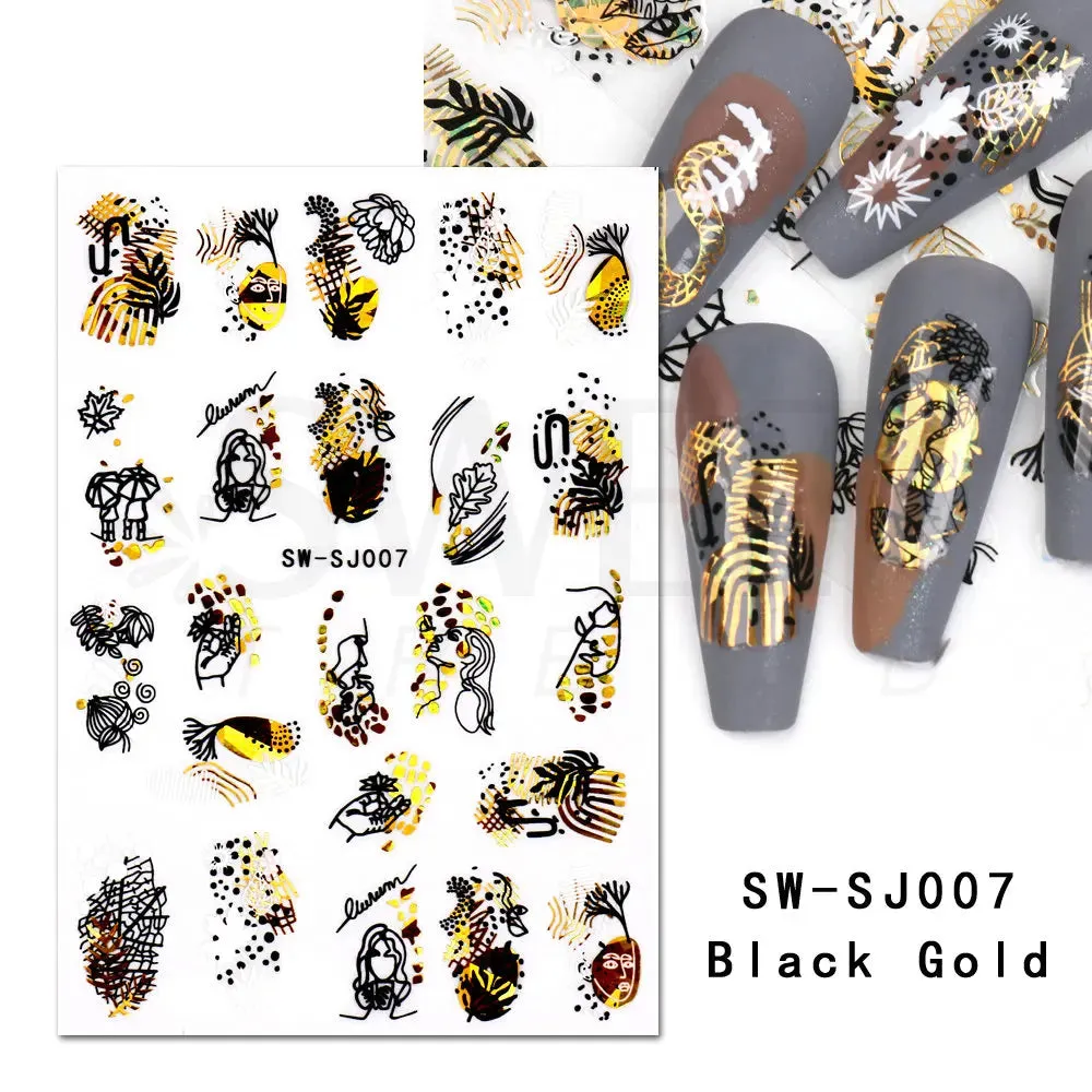 Joskaa Metallic Silver Line Nail Manicure Stickers Metal Chrome Stripe Vine Flame Adhesive Decals Tape Swirl French Sliders Decor Foils