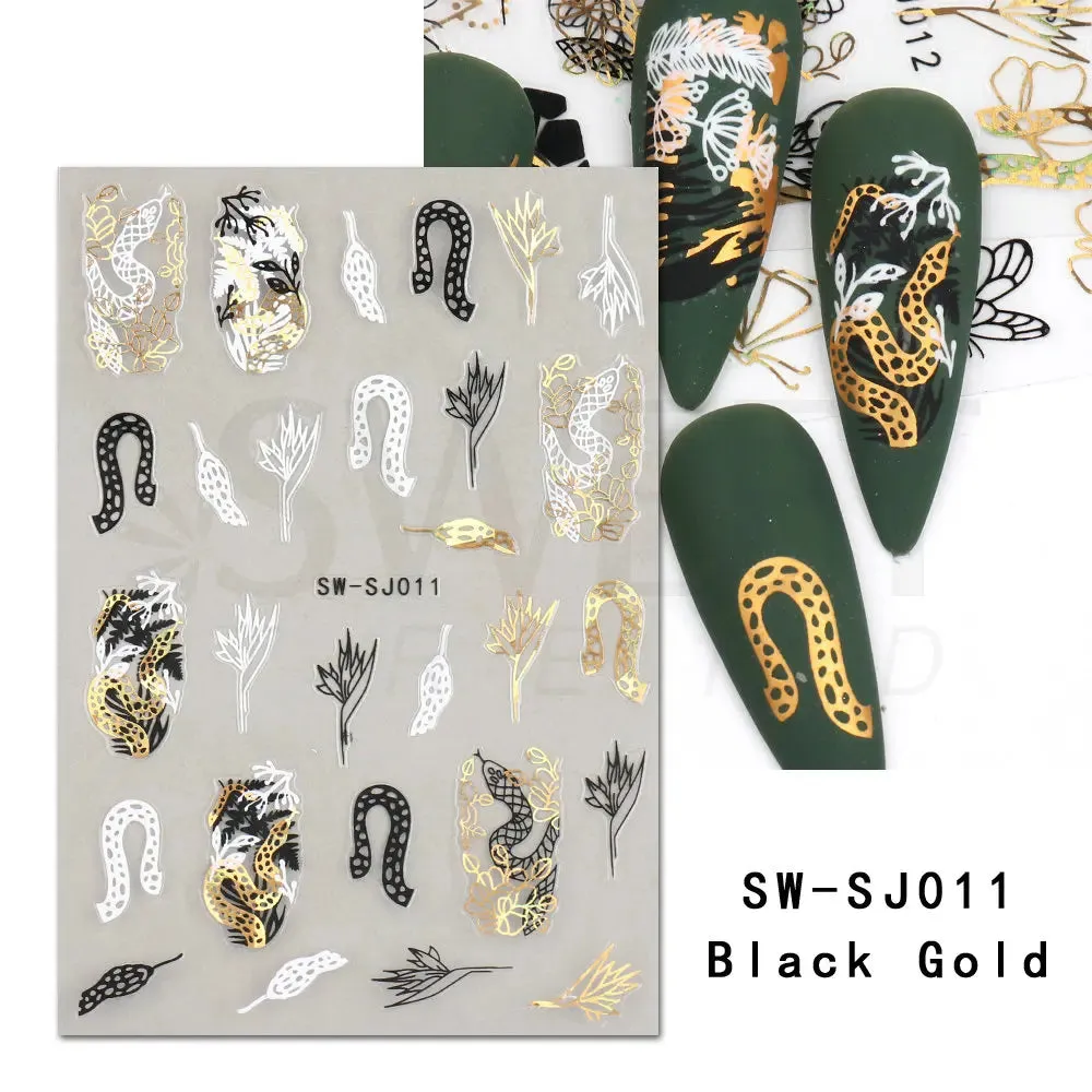 Joskaa Metallic Silver Line Nail Manicure Stickers Metal Chrome Stripe Vine Flame Adhesive Decals Tape Swirl French Sliders Decor Foils