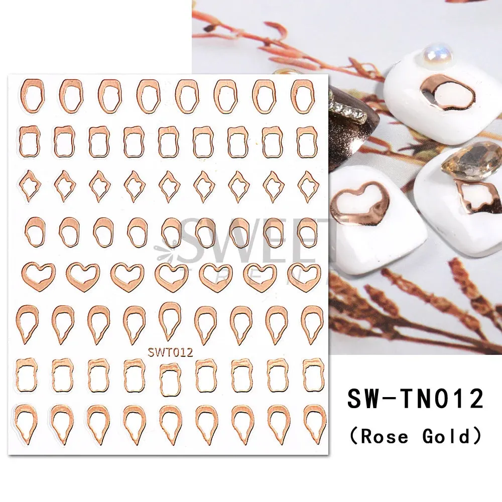 Joskaa Metallic Silver Line Nail Manicure Stickers Metal Chrome Stripe Vine Flame Adhesive Decals Tape Swirl French Sliders Decor Foils