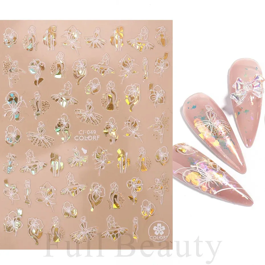 Joskaa Metallic Silver Line Nail Manicure Stickers Metal Chrome Stripe Vine Flame Adhesive Decals Tape Swirl French Sliders Decor Foils