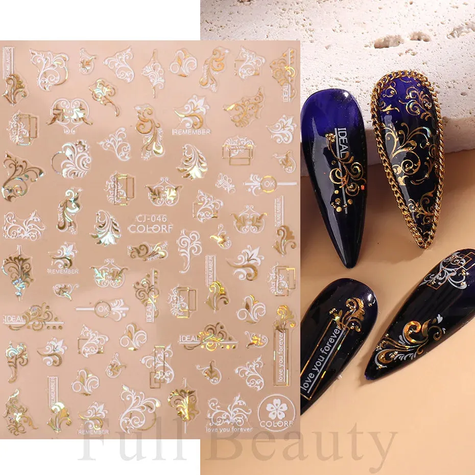 Joskaa Metallic Silver Line Nail Manicure Stickers Metal Chrome Stripe Vine Flame Adhesive Decals Tape Swirl French Sliders Decor Foils