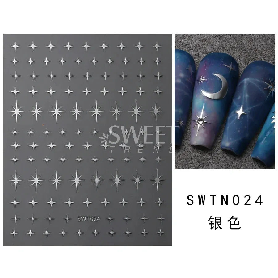 Joskaa Metallic Silver Line Nail Manicure Stickers Metal Chrome Stripe Vine Flame Adhesive Decals Tape Swirl French Sliders Decor Foils