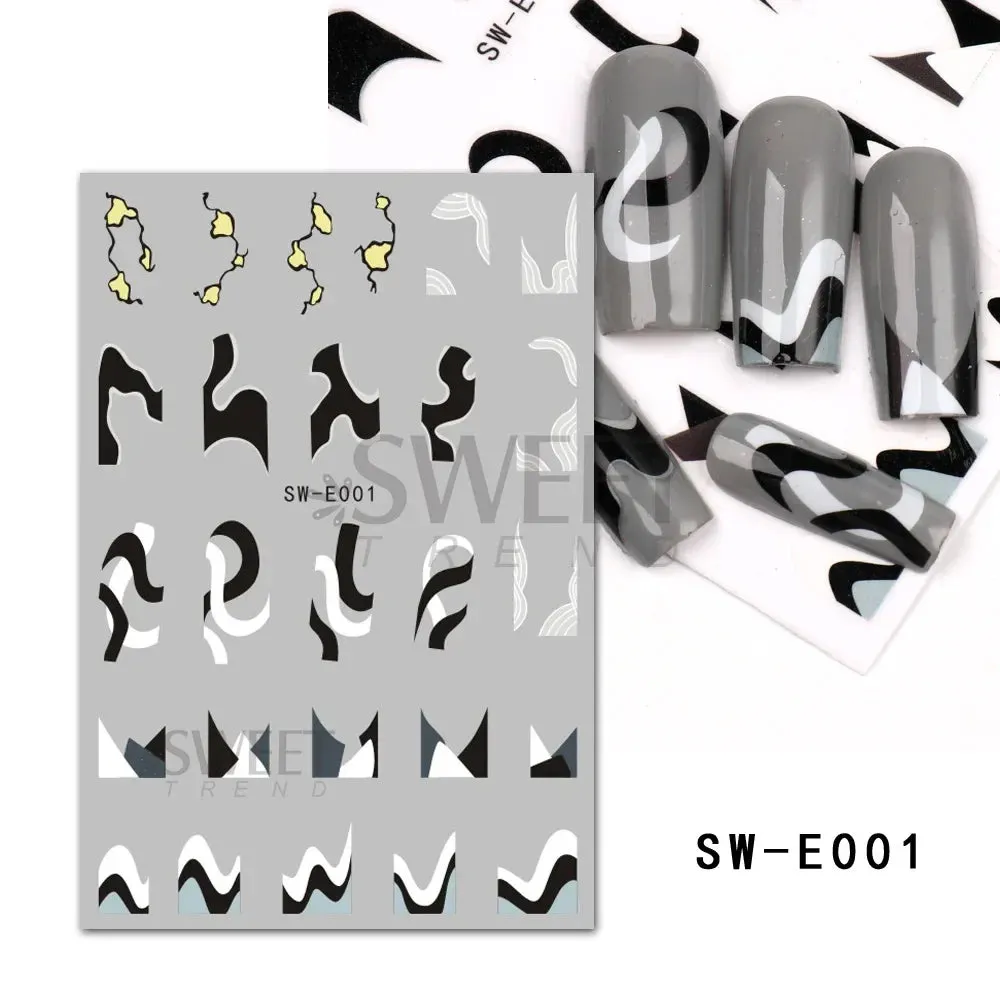 Joskaa Metallic Silver Line Nail Manicure Stickers Metal Chrome Stripe Vine Flame Adhesive Decals Tape Swirl French Sliders Decor Foils