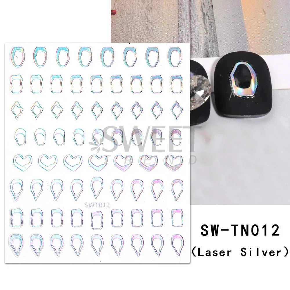 Joskaa Metallic Silver Line Nail Manicure Stickers Metal Chrome Stripe Vine Flame Adhesive Decals Tape Swirl French Sliders Decor Foils