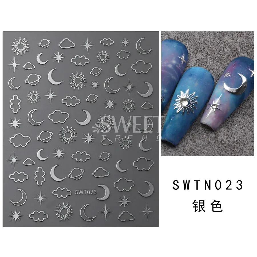 Joskaa Metallic Silver Line Nail Manicure Stickers Metal Chrome Stripe Vine Flame Adhesive Decals Tape Swirl French Sliders Decor Foils