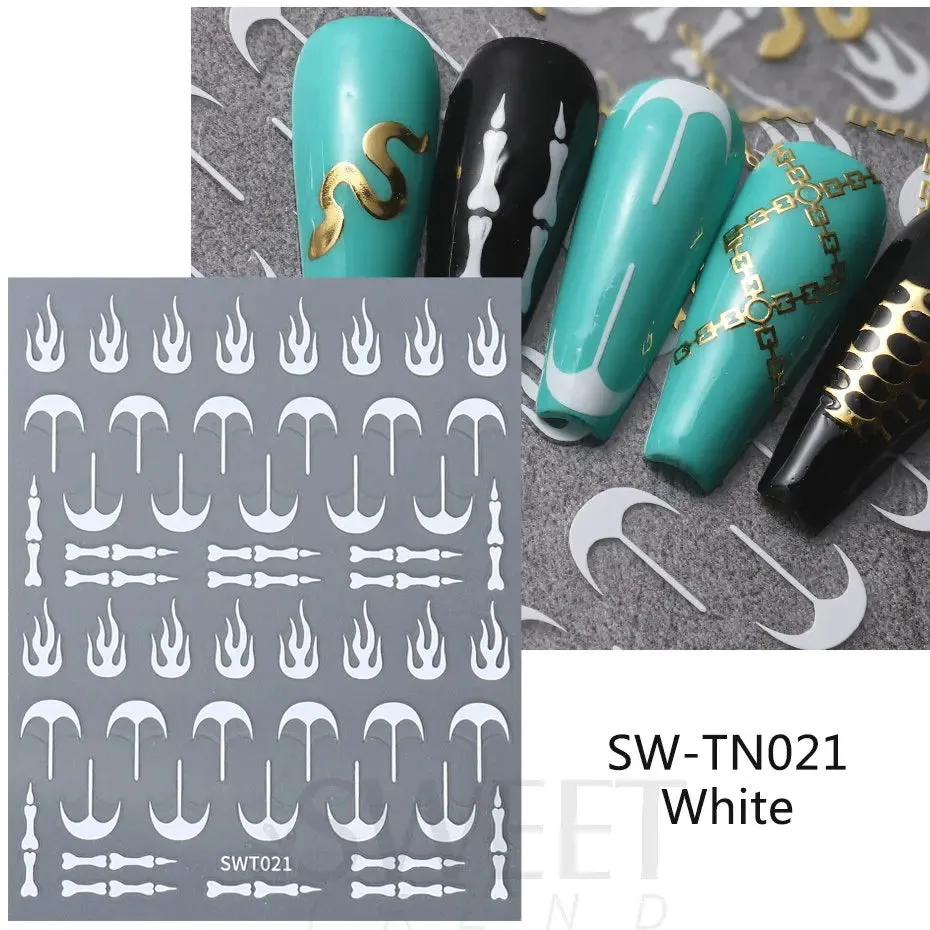 Joskaa Metallic Silver Line Nail Manicure Stickers Metal Chrome Stripe Vine Flame Adhesive Decals Tape Swirl French Sliders Decor Foils