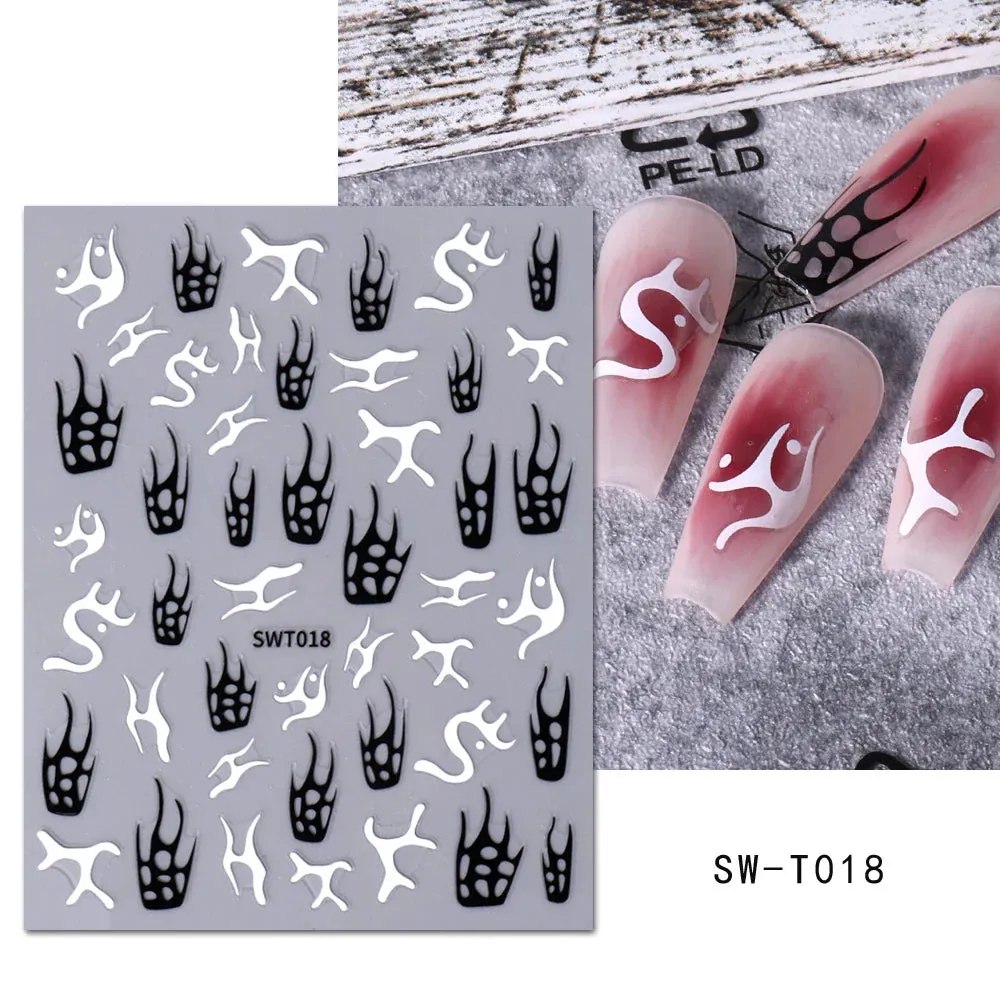 Joskaa Metallic Silver Line Nail Manicure Stickers Metal Chrome Stripe Vine Flame Adhesive Decals Tape Swirl French Sliders Decor Foils