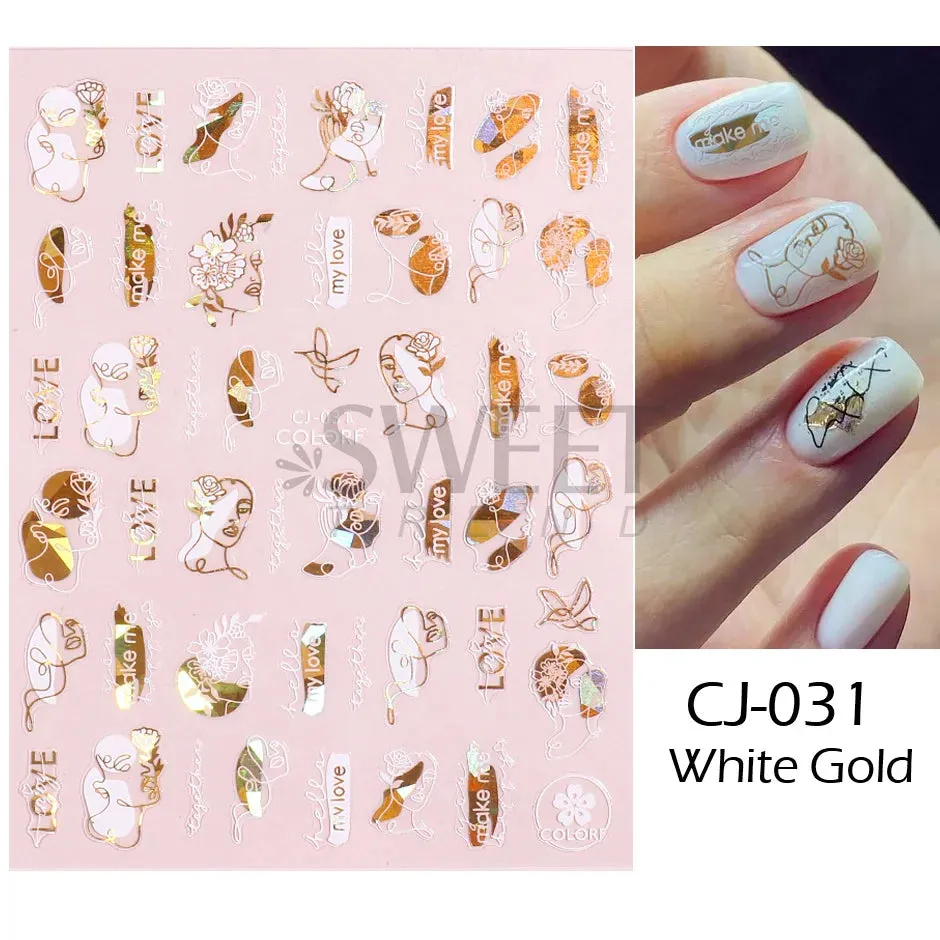 Joskaa Metallic Silver Line Nail Manicure Stickers Metal Chrome Stripe Vine Flame Adhesive Decals Tape Swirl French Sliders Decor Foils