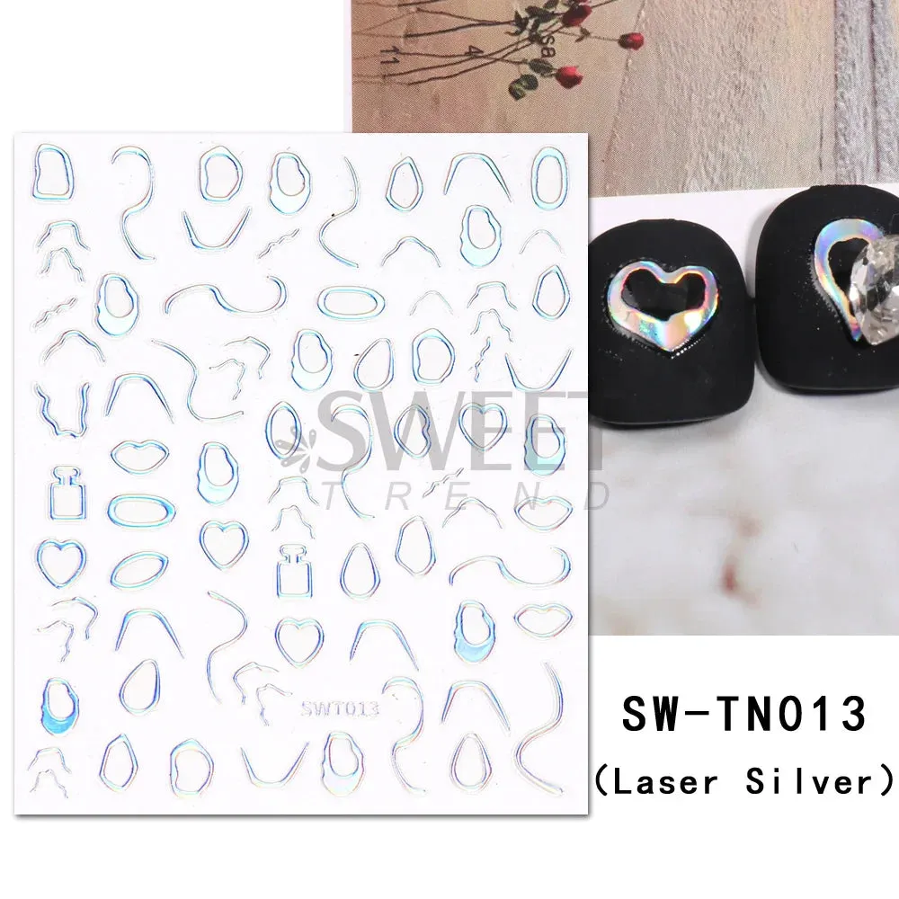 Joskaa Metallic Silver Line Nail Manicure Stickers Metal Chrome Stripe Vine Flame Adhesive Decals Tape Swirl French Sliders Decor Foils