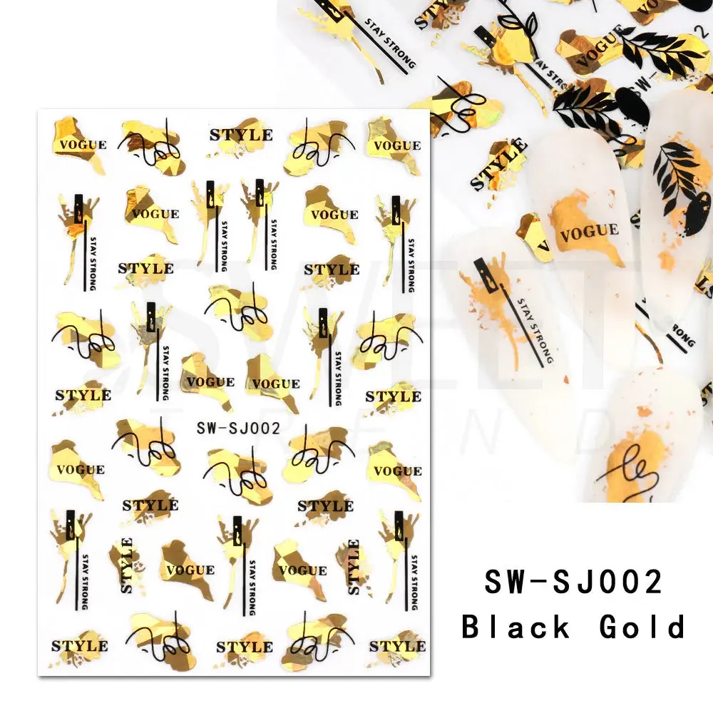 Joskaa Metallic Silver Line Nail Manicure Stickers Metal Chrome Stripe Vine Flame Adhesive Decals Tape Swirl French Sliders Decor Foils