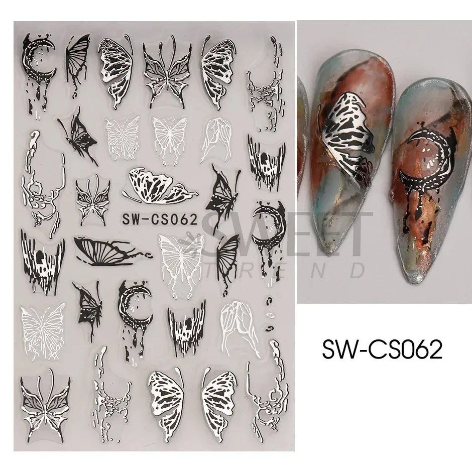 Joskaa Metallic Silver Line Nail Manicure Stickers Metal Chrome Stripe Vine Flame Adhesive Decals Tape Swirl French Sliders Decor Foils