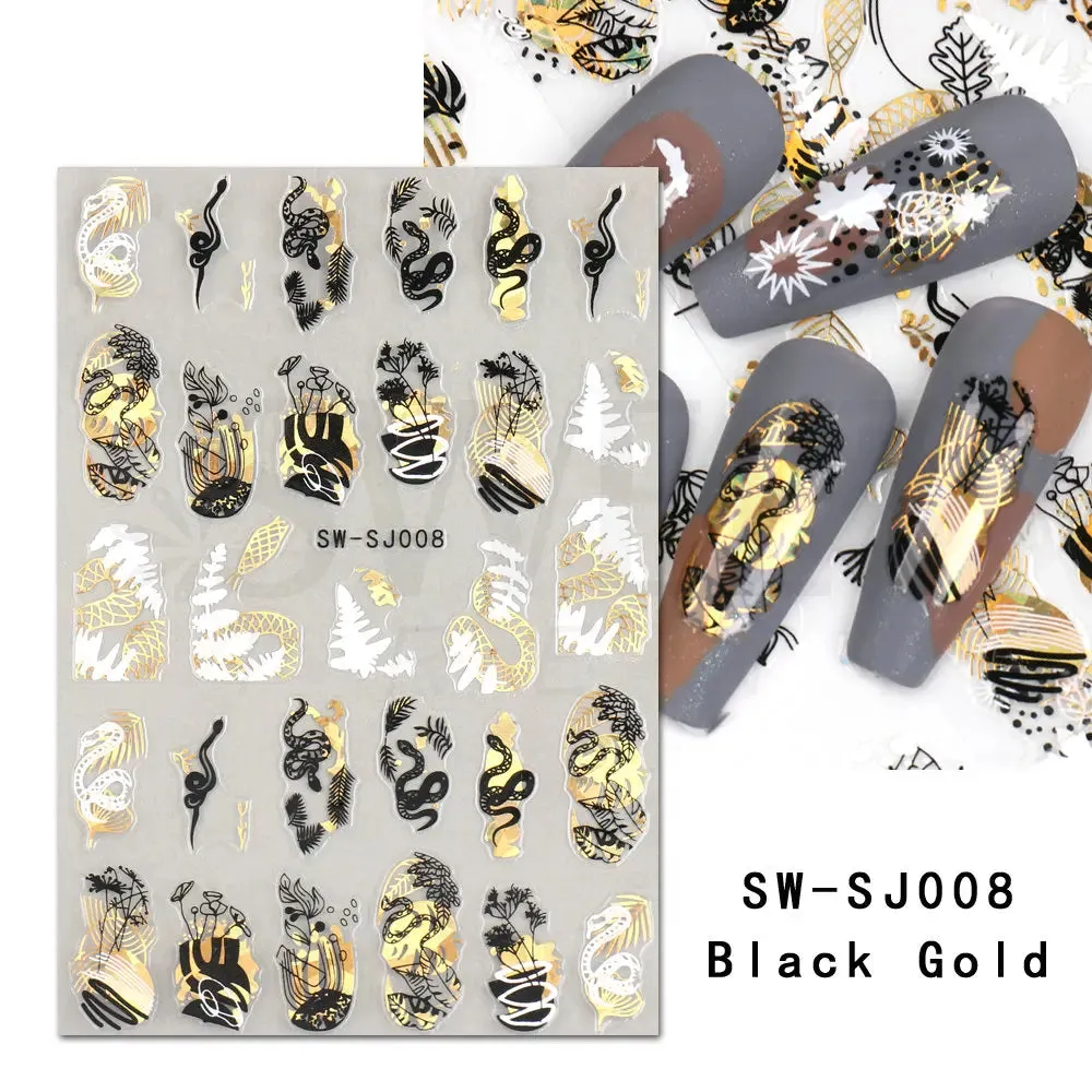 Joskaa Metallic Silver Line Nail Manicure Stickers Metal Chrome Stripe Vine Flame Adhesive Decals Tape Swirl French Sliders Decor Foils