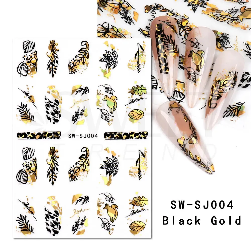 Joskaa Metallic Silver Line Nail Manicure Stickers Metal Chrome Stripe Vine Flame Adhesive Decals Tape Swirl French Sliders Decor Foils