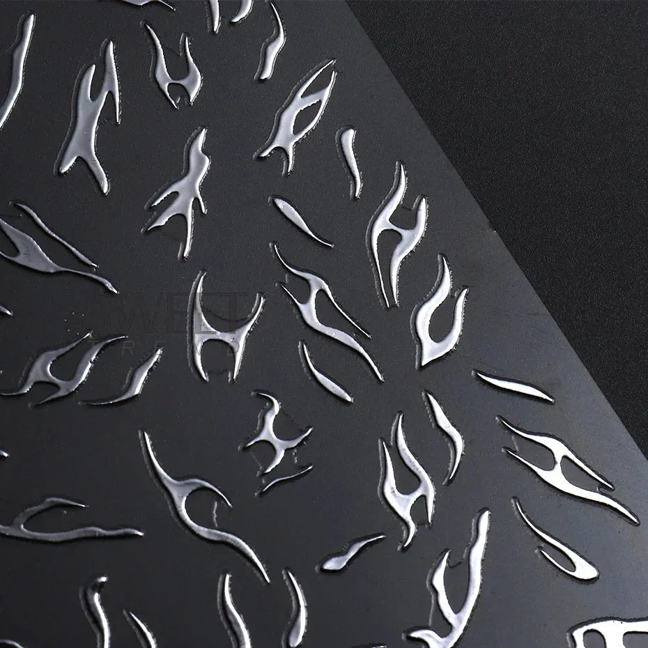 Joskaa Metallic Silver Line Nail Manicure Stickers Metal Chrome Stripe Vine Flame Adhesive Decals Tape Swirl French Sliders Decor Foils