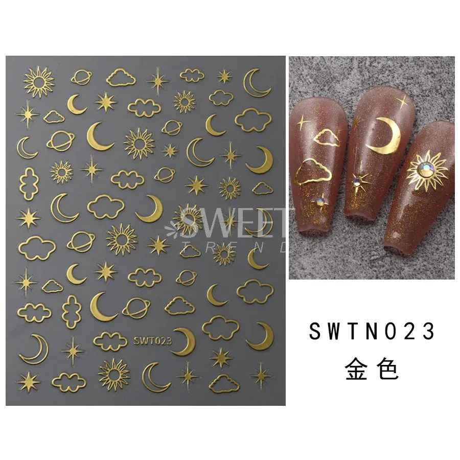 Joskaa Metallic Silver Line Nail Manicure Stickers Metal Chrome Stripe Vine Flame Adhesive Decals Tape Swirl French Sliders Decor Foils