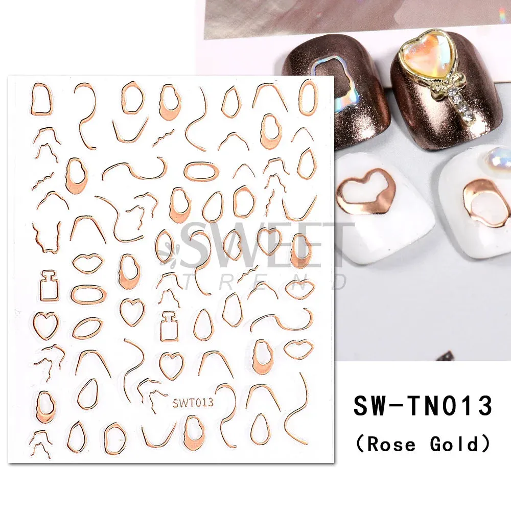 Joskaa Metallic Silver Line Nail Manicure Stickers Metal Chrome Stripe Vine Flame Adhesive Decals Tape Swirl French Sliders Decor Foils