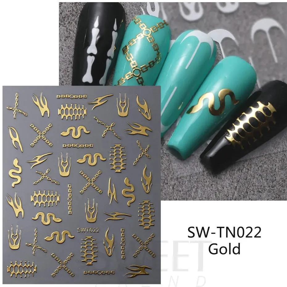Joskaa Metallic Silver Line Nail Manicure Stickers Metal Chrome Stripe Vine Flame Adhesive Decals Tape Swirl French Sliders Decor Foils