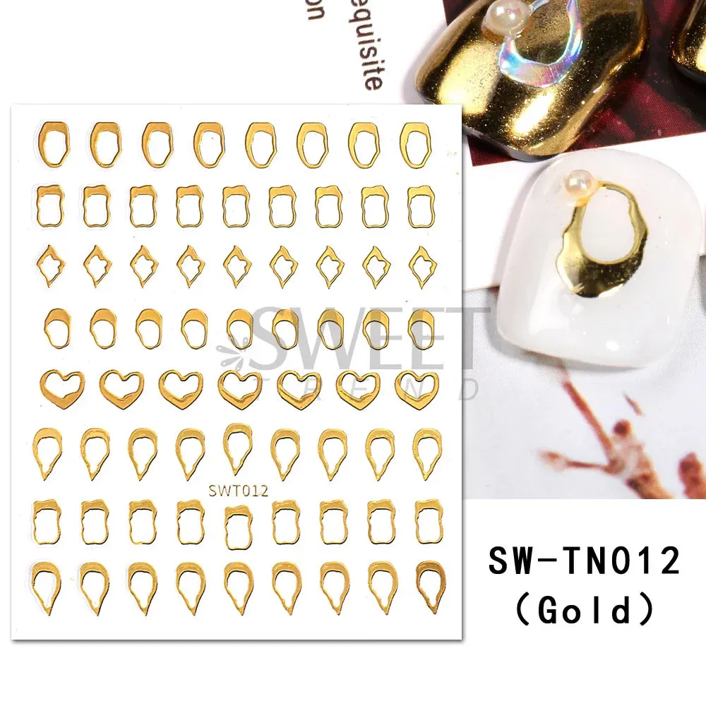 Joskaa Metallic Silver Line Nail Manicure Stickers Metal Chrome Stripe Vine Flame Adhesive Decals Tape Swirl French Sliders Decor Foils