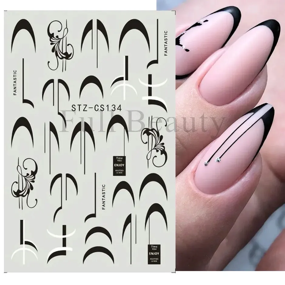 Joskaa Metallic Silver Line Nail Manicure Stickers Metal Chrome Stripe Vine Flame Adhesive Decals Tape Swirl French Sliders Decor Foils