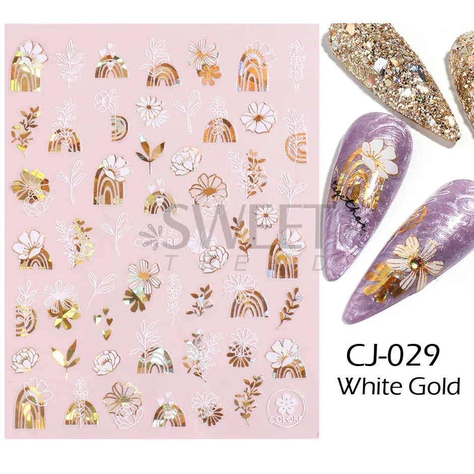 Joskaa Metallic Silver Line Nail Manicure Stickers Metal Chrome Stripe Vine Flame Adhesive Decals Tape Swirl French Sliders Decor Foils