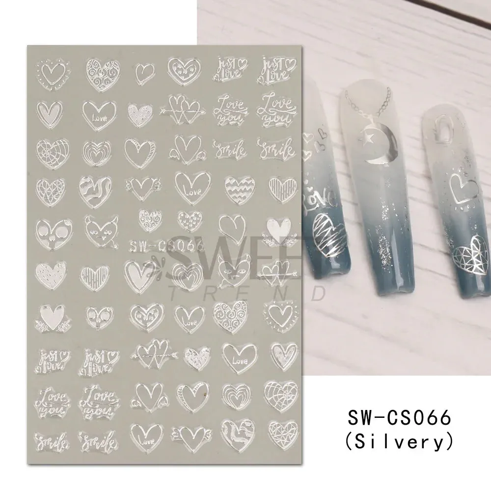 Joskaa Metallic Silver Line Nail Manicure Stickers Metal Chrome Stripe Vine Flame Adhesive Decals Tape Swirl French Sliders Decor Foils