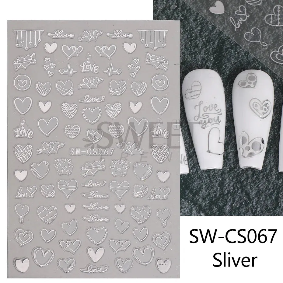 Joskaa Metallic Silver Line Nail Manicure Stickers Metal Chrome Stripe Vine Flame Adhesive Decals Tape Swirl French Sliders Decor Foils