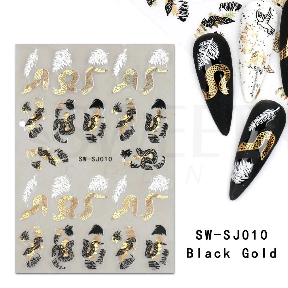 Joskaa Metallic Silver Line Nail Manicure Stickers Metal Chrome Stripe Vine Flame Adhesive Decals Tape Swirl French Sliders Decor Foils