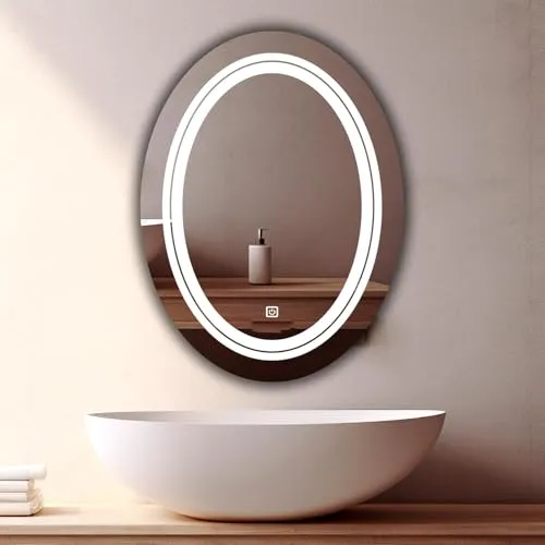 KAMAL INTERIORS Oval Wall Mounting Mirror with Light |Bathroom Mirror,Venity Mirror,Smart Mirror | LED Mirror 3 Tone (Cool White, Natural White, Warm White)