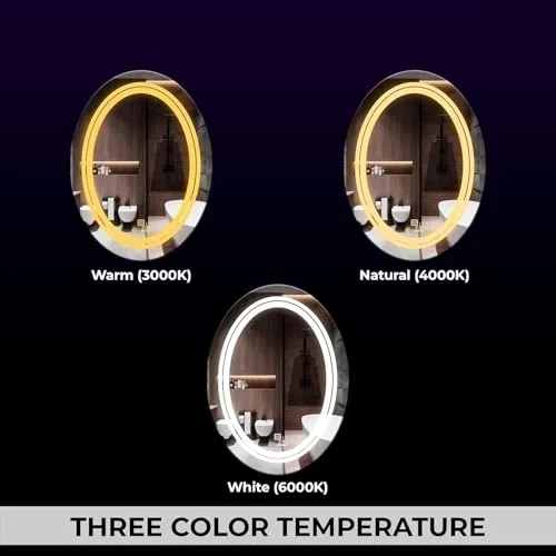 KAMAL INTERIORS Oval Wall Mounting Mirror with Light |Bathroom Mirror,Venity Mirror,Smart Mirror | LED Mirror 3 Tone (Cool White, Natural White, Warm White)