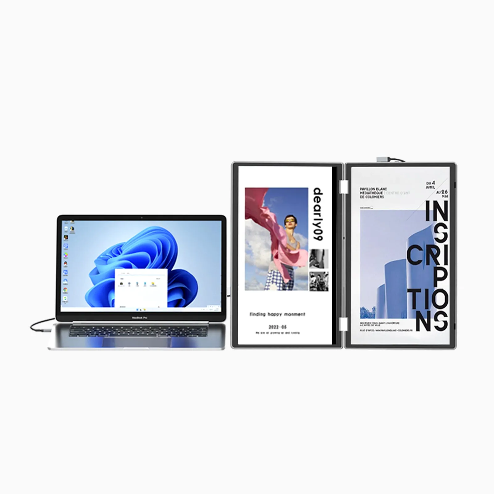 KEFEYA M2 Foldable Monitor Laptop Screen Extender, 15.6" Folding Triple Portable Monitor for Laptop, 1080P FHD IPS Display Triple Monitor for Laptop with Windows MacOS, One Cable/340° Rotation/VESA Mountable/Ergo Design